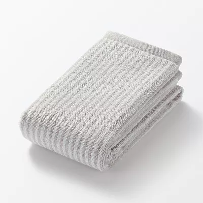 일본 무인양품 도톰한 파일 페이스 타월 무늬 34x85cm 라이트 그레이 스트라이프