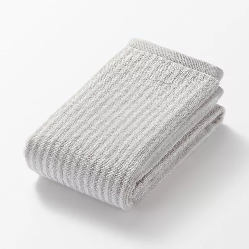 일본 무인양품 도톰한 파일 페이스 타월 무늬 34x85cm 라이트 그레이 스트라이프