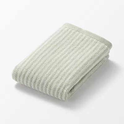 일본 무인양품 도톰한 파일 핸드 타월 고리 포함 무늬 34x35cm 그린 스트라이프