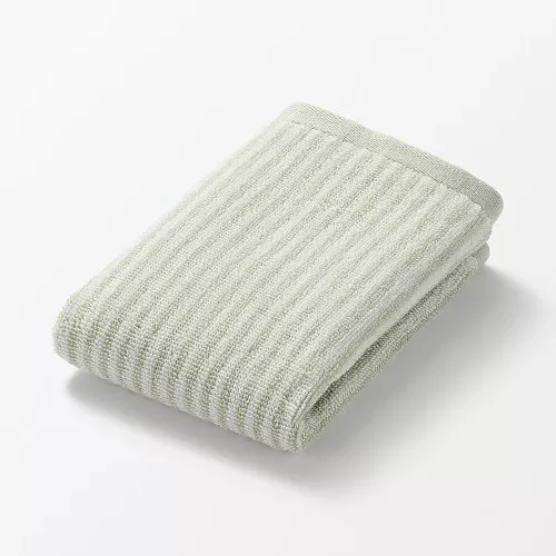 일본 무인양품 도톰한 파일 핸드 타월 고리 포함 무늬 34x35cm 그린 스트라이프