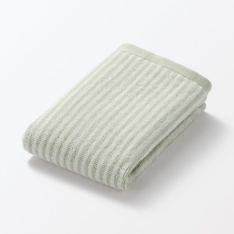 일본 무인양품 도톰한 파일 핸드 타월 고리 포함 무늬 34x35cm 그린 스트라이프