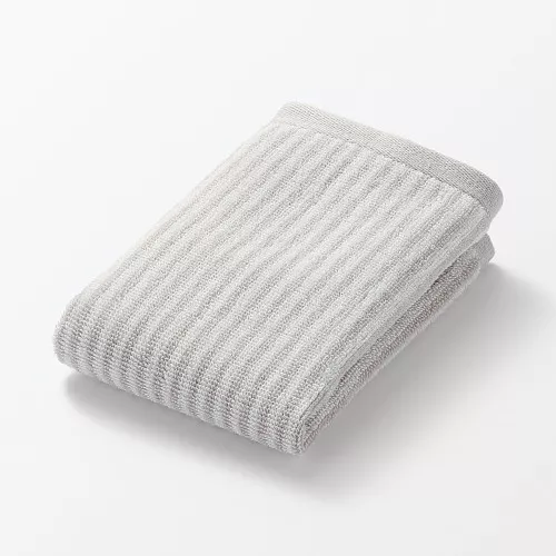 일본 무인양품 도톰한 파일 핸드 타월 고리 포함 무늬 34x35cm 라이트 그레이 스트라이프