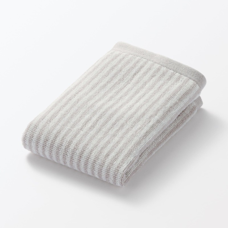 일본 무인양품 도톰한 파일 핸드 타월 고리 포함 무늬 34x35cm 라이트 그레이 스트라이프