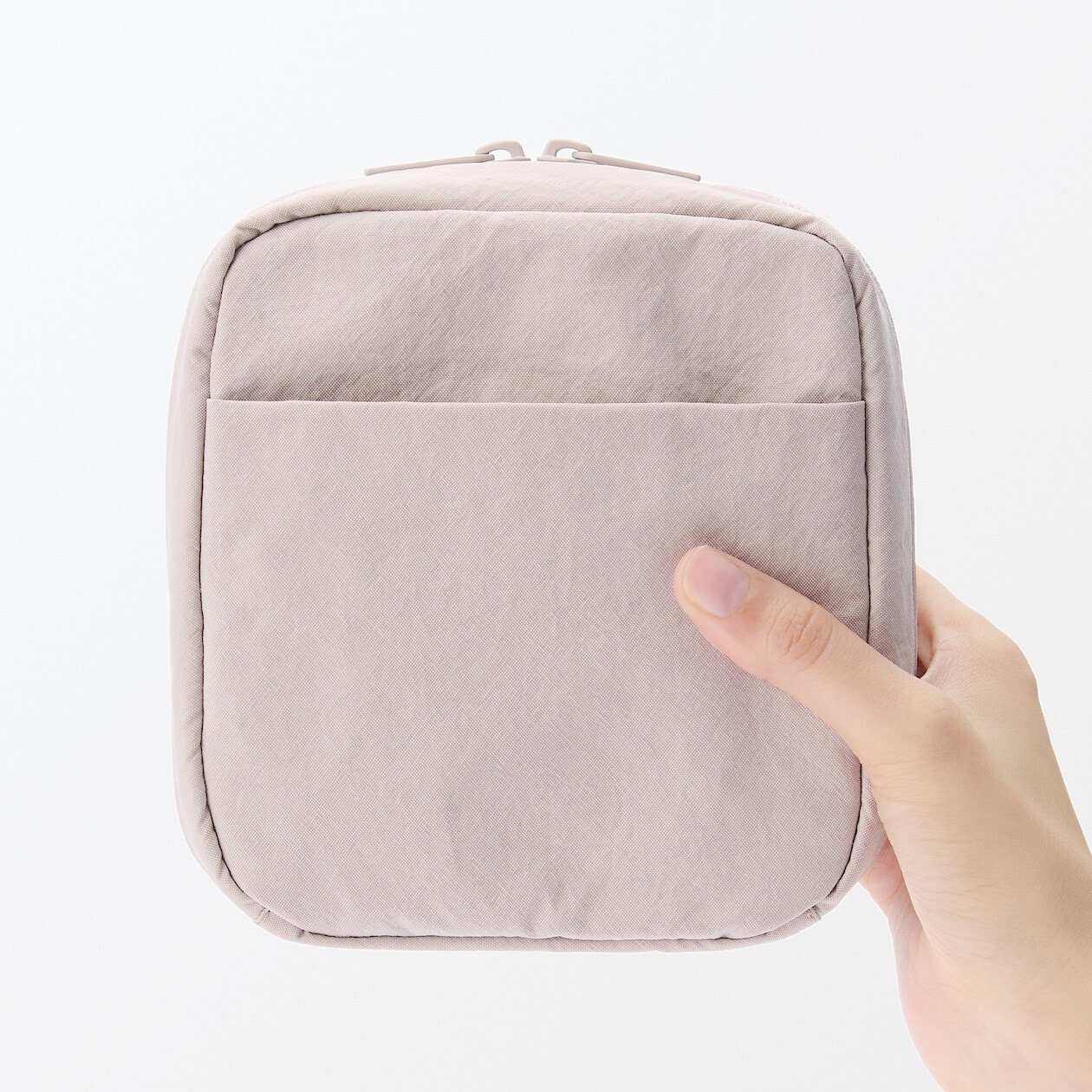 일본 무인양품 링클 나일론 크게 열리는 스퀘어 파우치 14x16x6cm 핑크