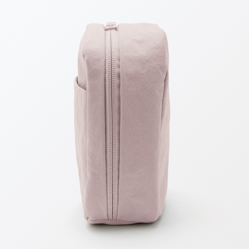 일본 무인양품 링클 나일론 크게 열리는 스퀘어 파우치 14x16x6cm 핑크