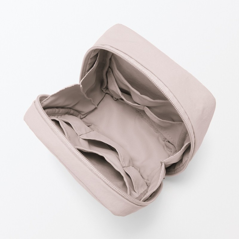 일본 무인양품 링클 나일론 크게 열리는 스퀘어 파우치 14x16x6cm 핑크