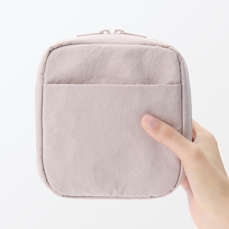 일본 무인양품 링클 나일론 크게 열리는 스퀘어 파우치 14x16x6cm 핑크