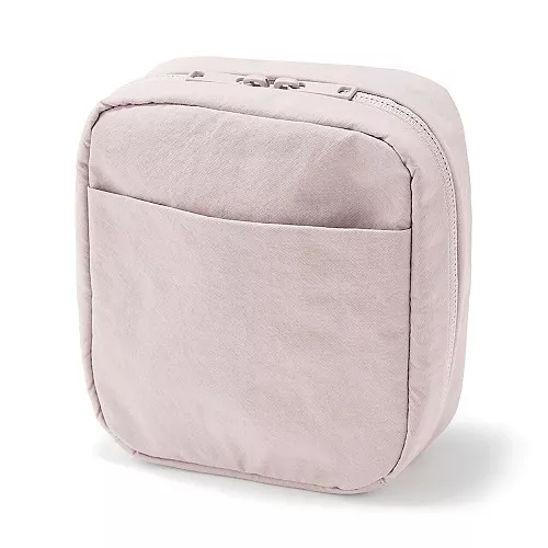 일본 무인양품 링클 나일론 크게 열리는 스퀘어 파우치 14x16x6cm 핑크
