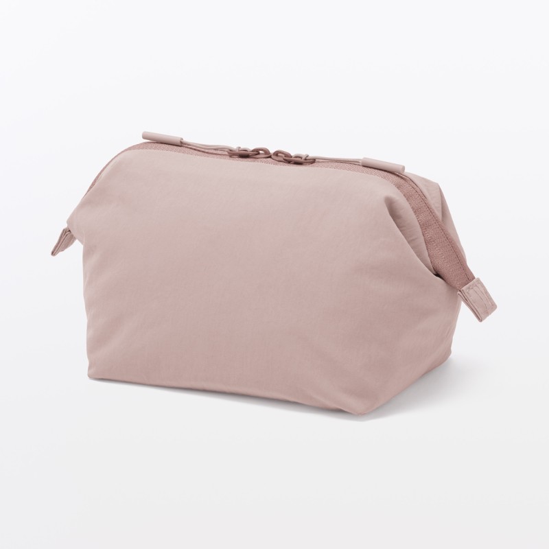 일본 무인양품 발수 재생 나일론 와이드 입구 파우치 S 14x10x11cm 핑크