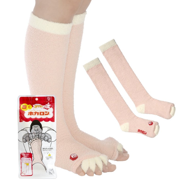 일본 도시샤 고릴라 호카론 발가락 보온 양말 하이삭스 23-25cm (핑크/그레이)