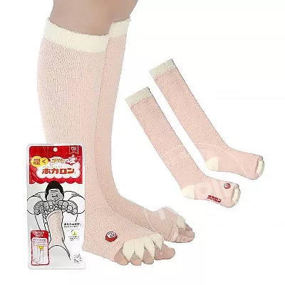 일본 도시샤 고릴라 호카론 발가락 보온 양말 하이삭스 23-25cm (핑크/그레이)